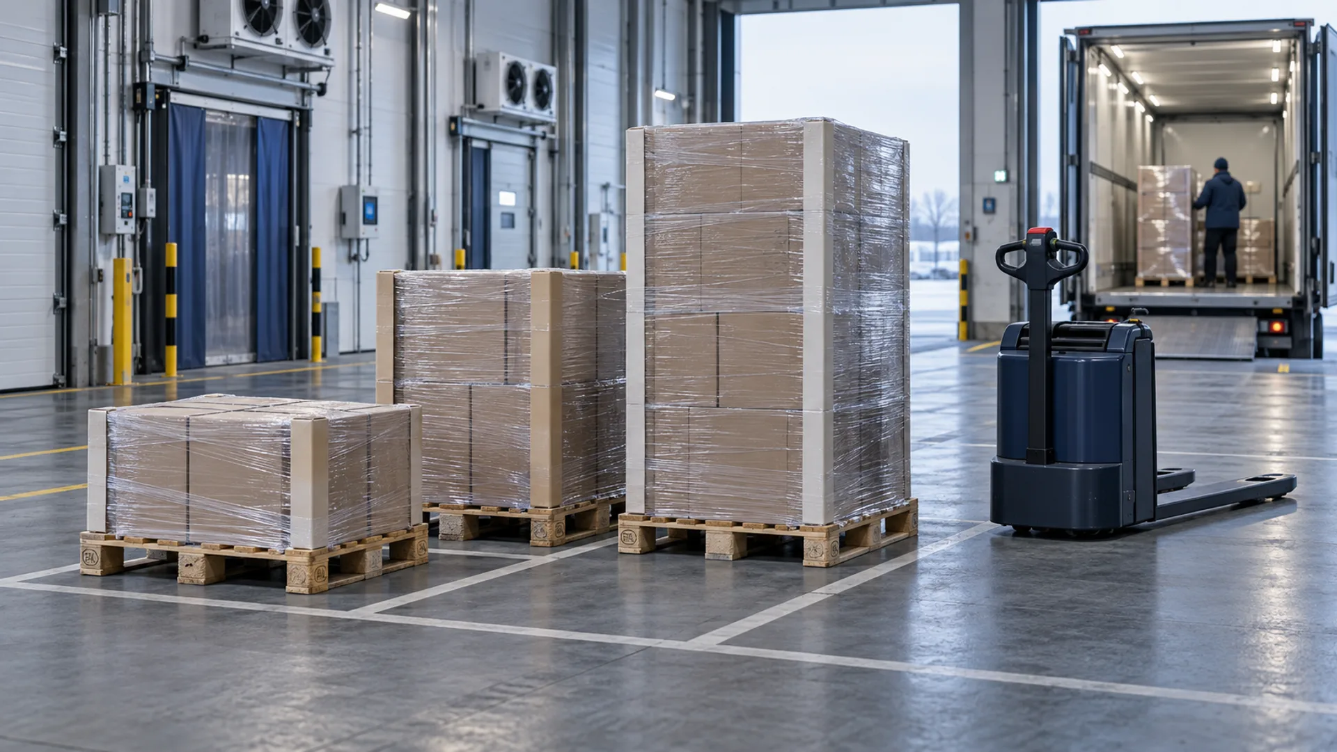 Illustratief AI-beeld: afzonderlijke palletzendingen voor groupage