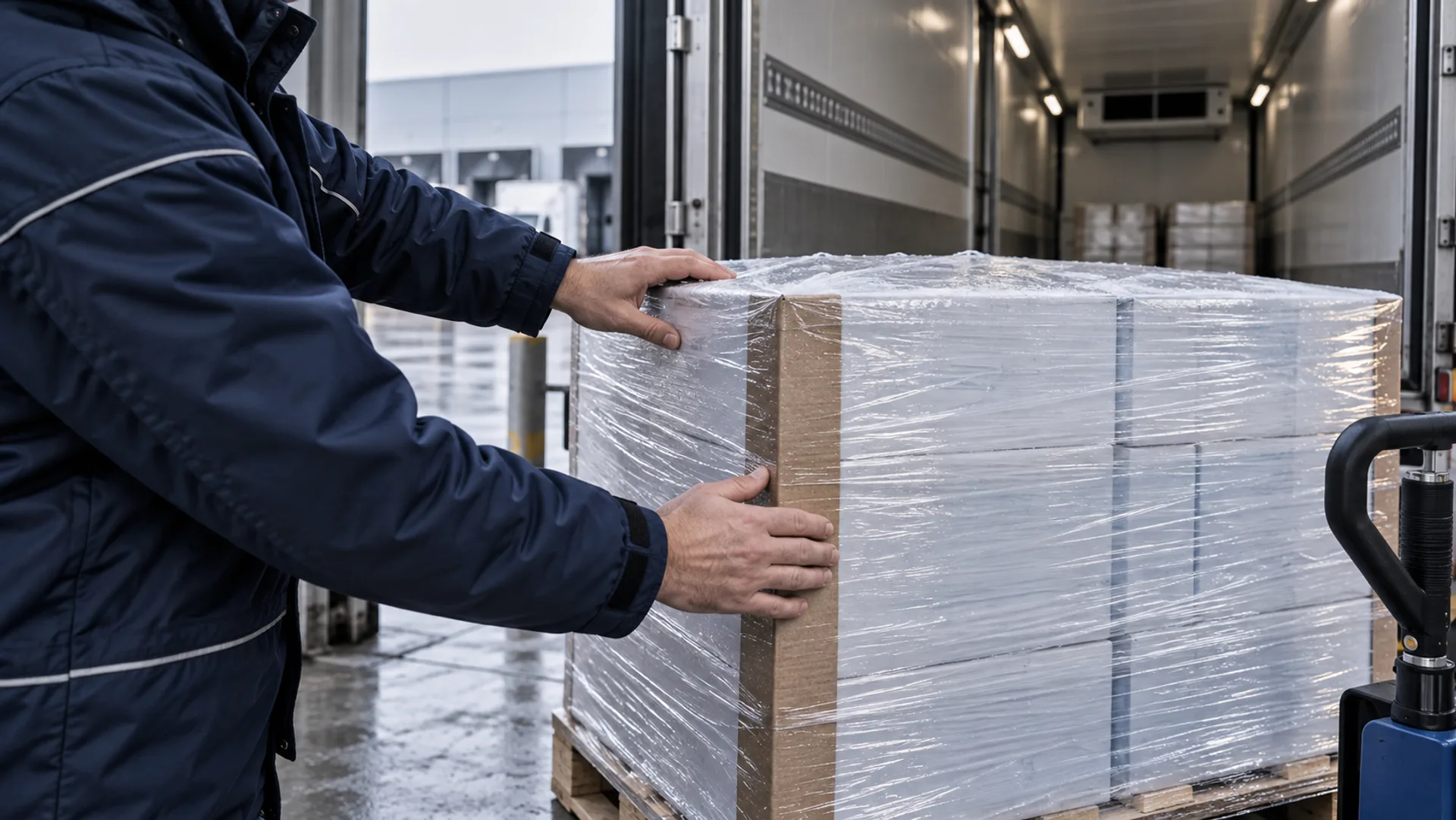 Illustratief AI-beeld: controle van palletverpakking bij een laadplaats